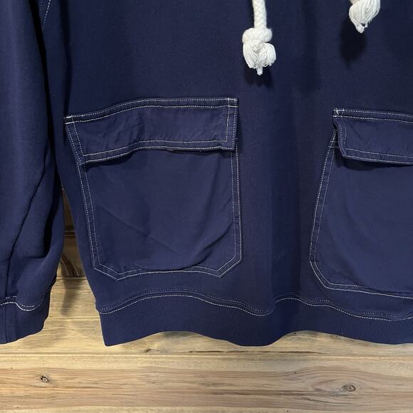 J Crew Lace-up Navy Blue Hoodie Pockets Size M Layers Boho Warm Nautical Beachy - Picture 5 of 13